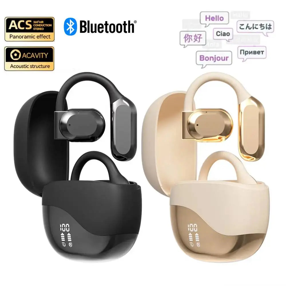 Real Time AI Translator Earbuds Bluetooth-Compatible 5.4 Noise Cancelling Smart Voice Translator Ear Hook Translation Earphones